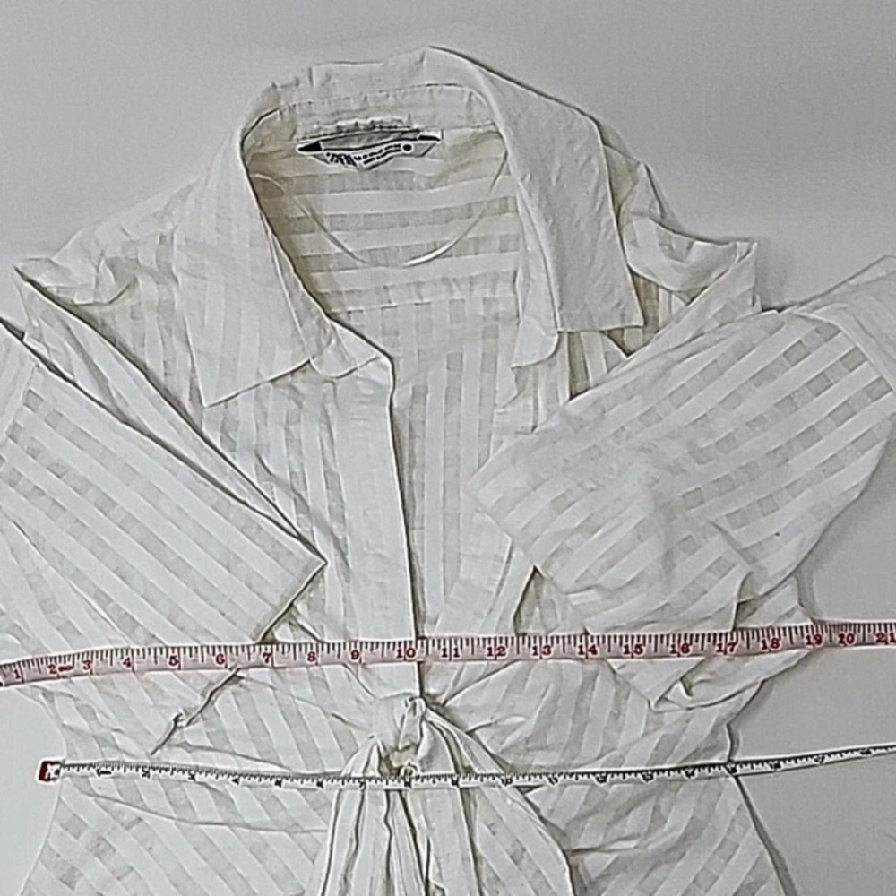 ZARA Top Blouse Long Sleeve White Ecru Cream Cotton Size Medium - Picture 12 of 13